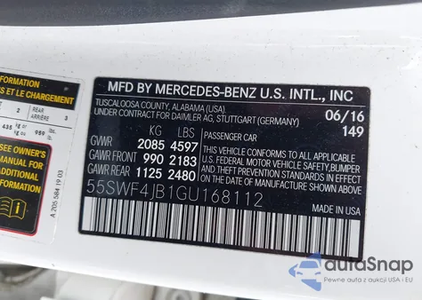 2016 Mercedes-Benz C 300 Luxury/Sport из США, поврежденный, VIN 55SWF4JB1GU168112